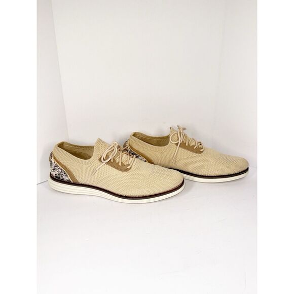 Cole Haan Original Grand Beige Lace Up Loafers Faux Snake Print Womens 10 B - Picture 3 of 16